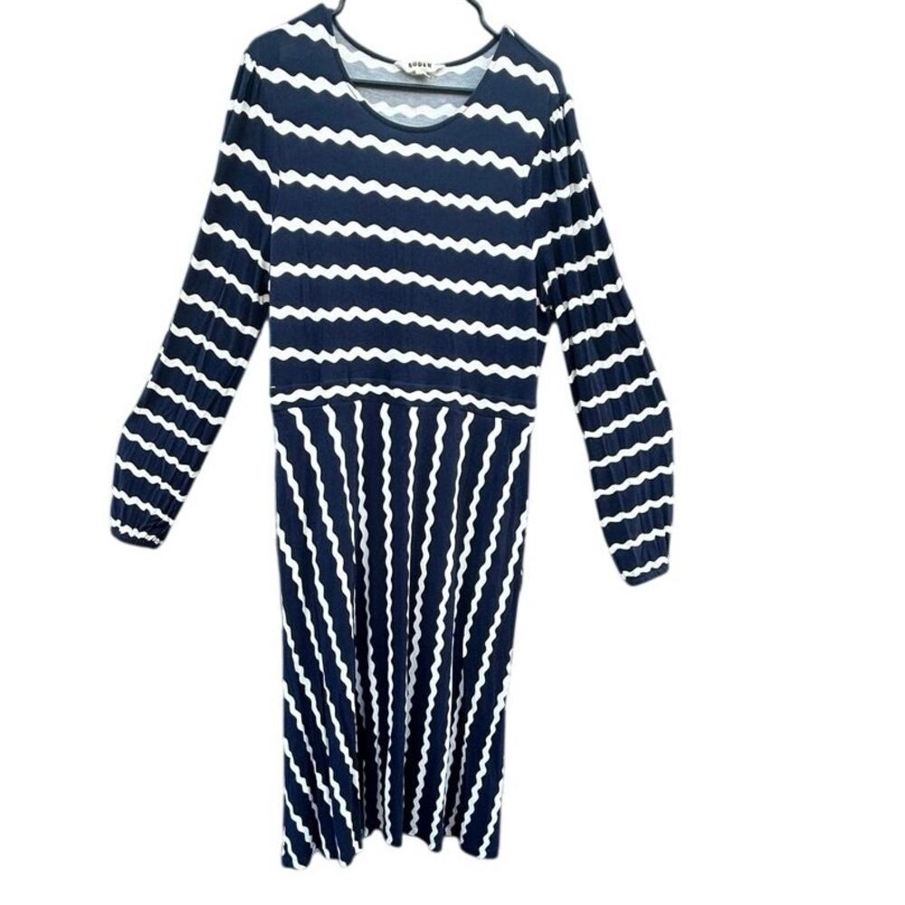Boden Navy White Stripe Midi Dress US 16/18 Long Sleeve Fit Flare